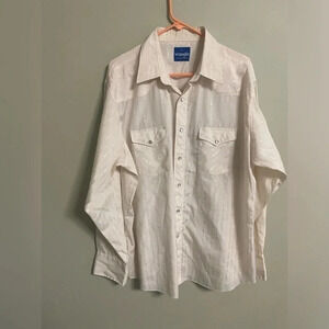 Wrangler Western Shirt Size XL Long Sleeve Cowboy Pearl Snap Ivory Vintage